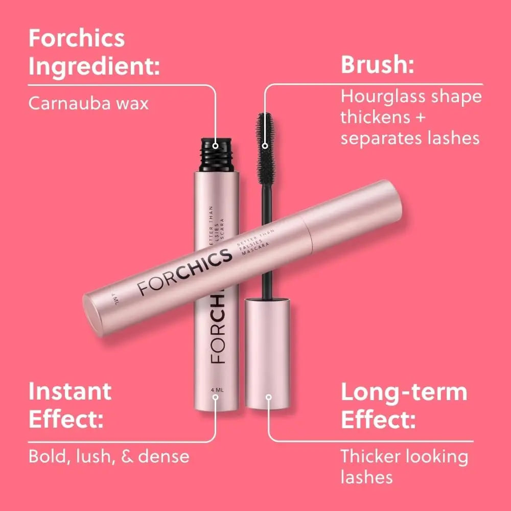 FORCHICS Better than Falsies Lash Growth Mascara - Volumizing Black Lash Treatment with Antioxidants, Hormone-Free Lengthening Mascara for Thicker, Healthier Lashes, Cruelty-Free, Vegan, Paraben & Fragrance Free