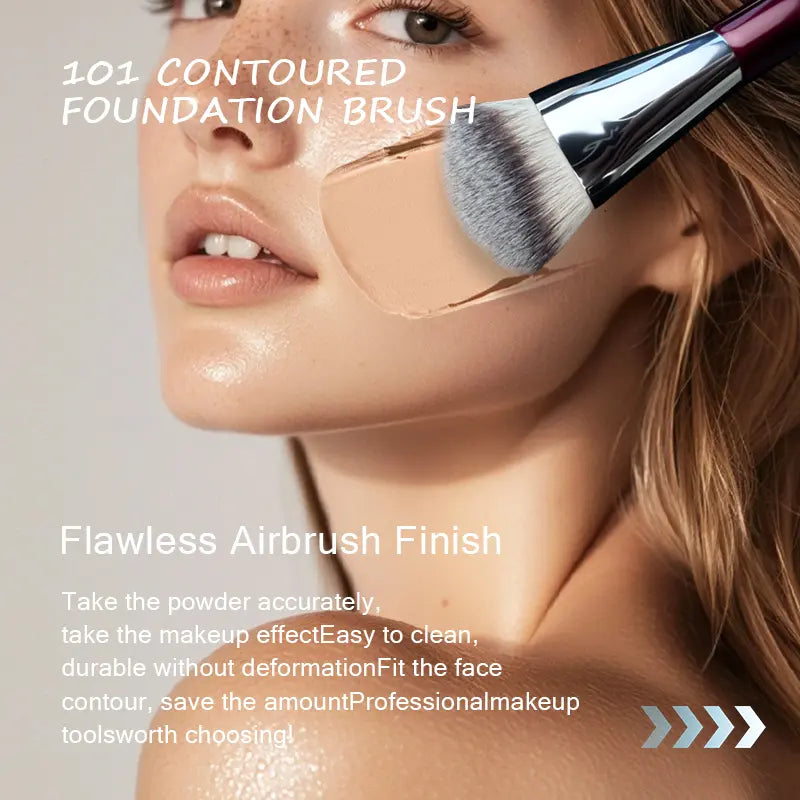 【Birthday Gift】Bk Deluxe Set Contoured Foundation Brush 4 Counts Oval Brush for Powder Liquid or Cream Soft Fiber Wool Makeup Tools for All Skin Types