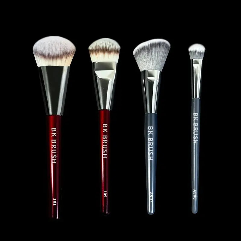 【Birthday Gift】Bk Deluxe Set Contoured Foundation Brush 4 Counts Oval Brush for Powder Liquid or Cream Soft Fiber Wool Makeup Tools for All Skin Types