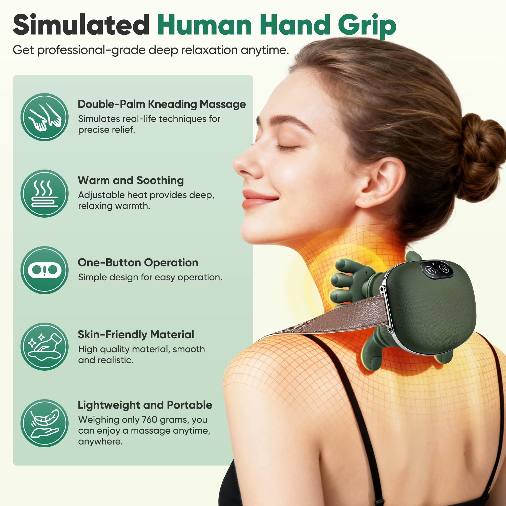 Wireless Bionic Finger Neck Shoulder Massager Kneading Shawl Brushless Motor Rechargeable Deep Massage for Home Office Travel Us