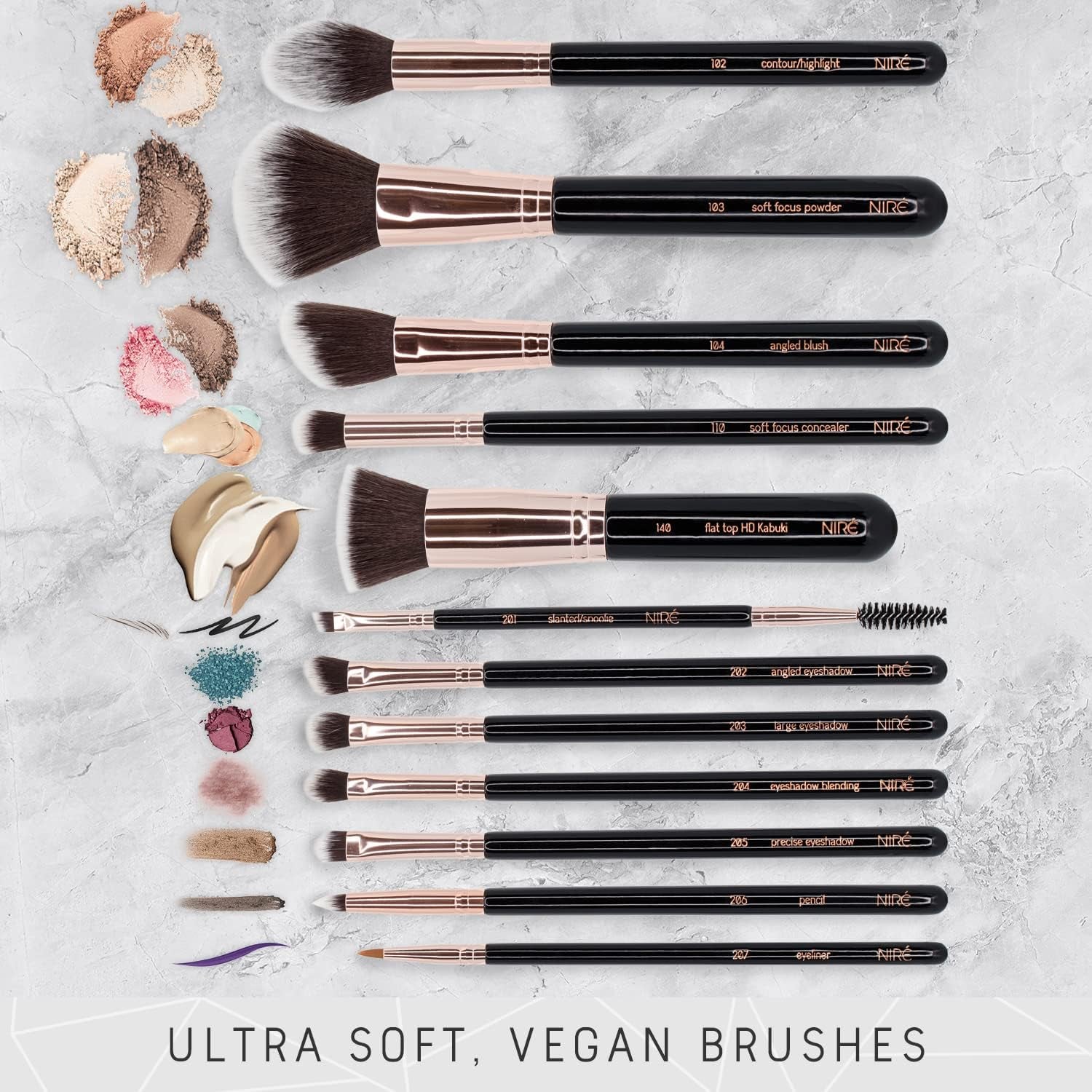 Niré Beauty Set De Brochas De Maquillaje Profesional De 15 Piezas : Brochas Y Pinceles De Maquillaje, Estuche, Esponja, Limpiador, Guía, Caja De Regalo
